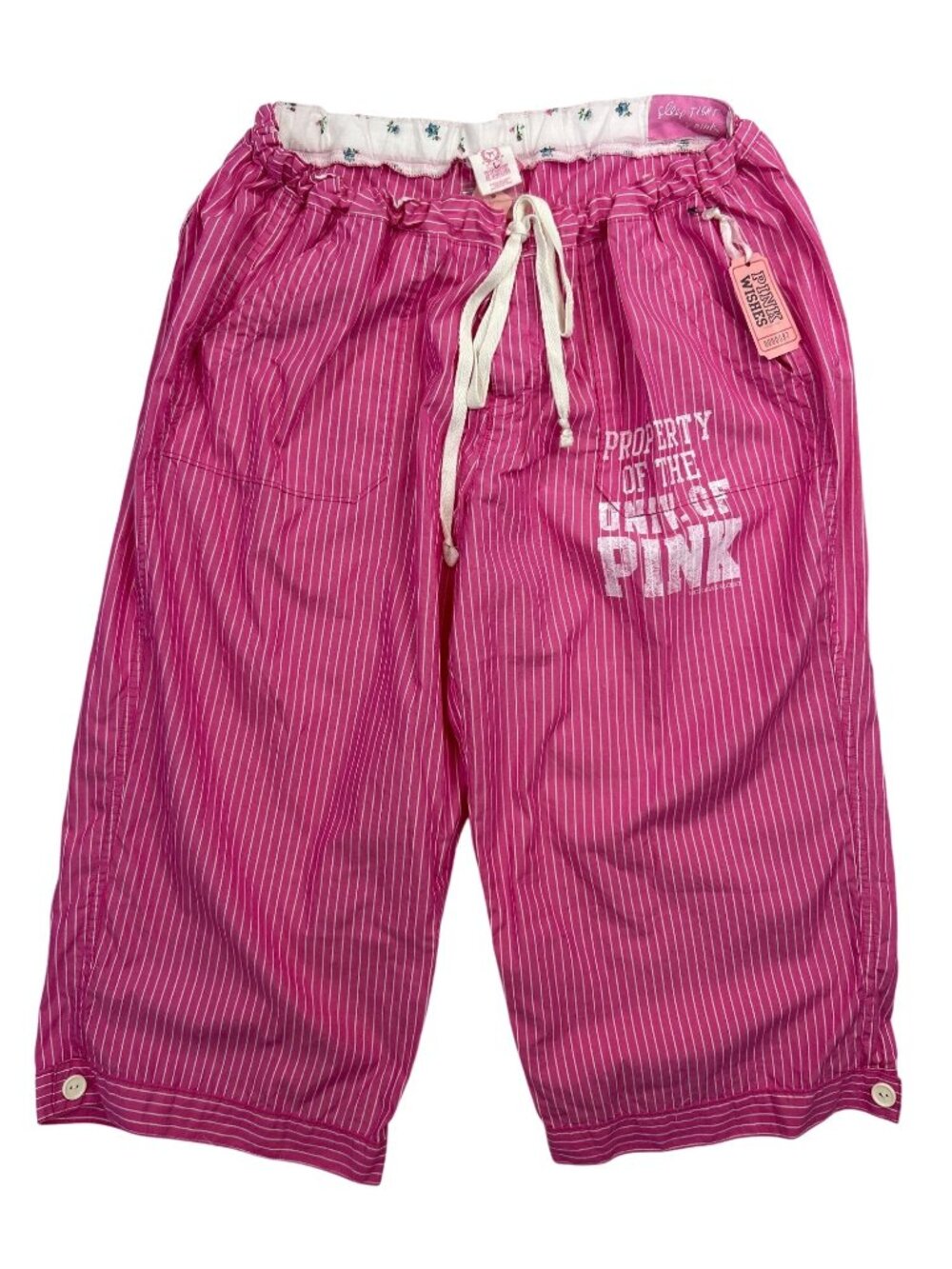 NWT Victoria’s Secret PINK Striped Cropped Capri Pajama Pants Lightweight Sz L